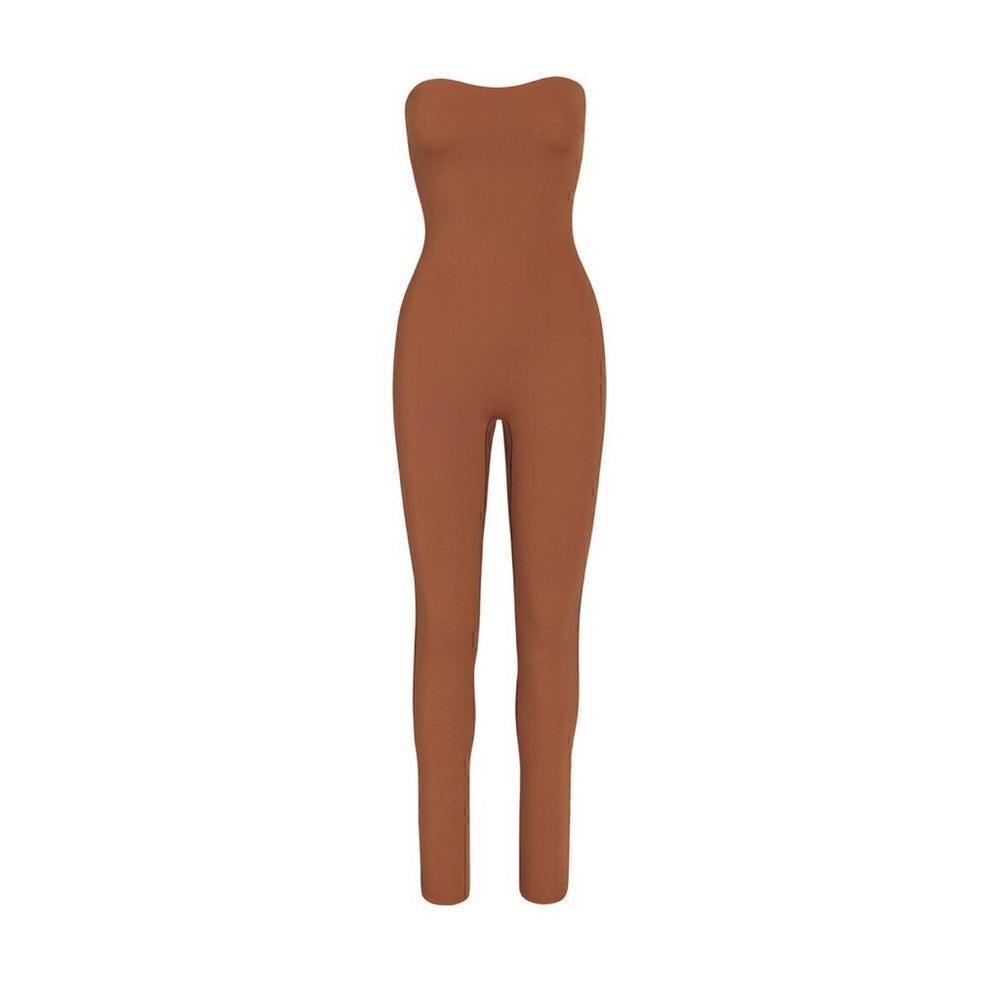 SKIMS Strapless Ribbed Jumpsuit in Rust